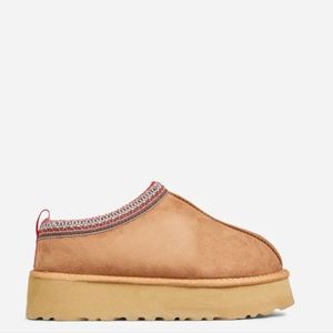 EGO BRAND- TAZMIN AZTEC DETAIL PLATFORM SLIPPER IN CHESTNUT FAUX SUEDE